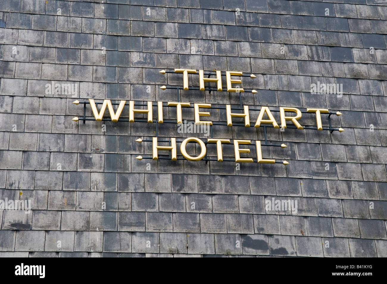 The White Hart Hotel sign, St Austell, Cornwall Stock Photo