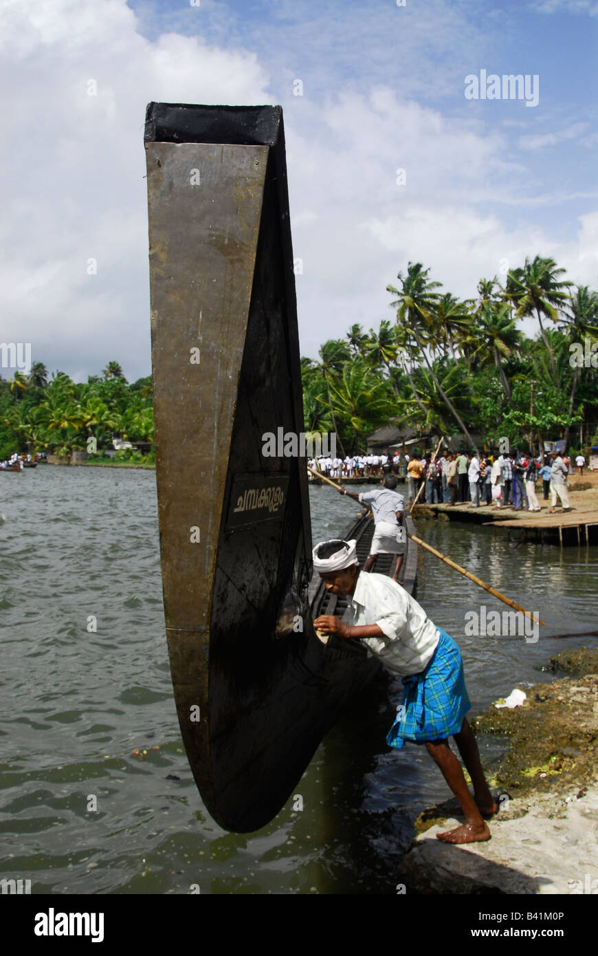 A huge snake boat at kollam harbor,Kerala,India Stock Photo