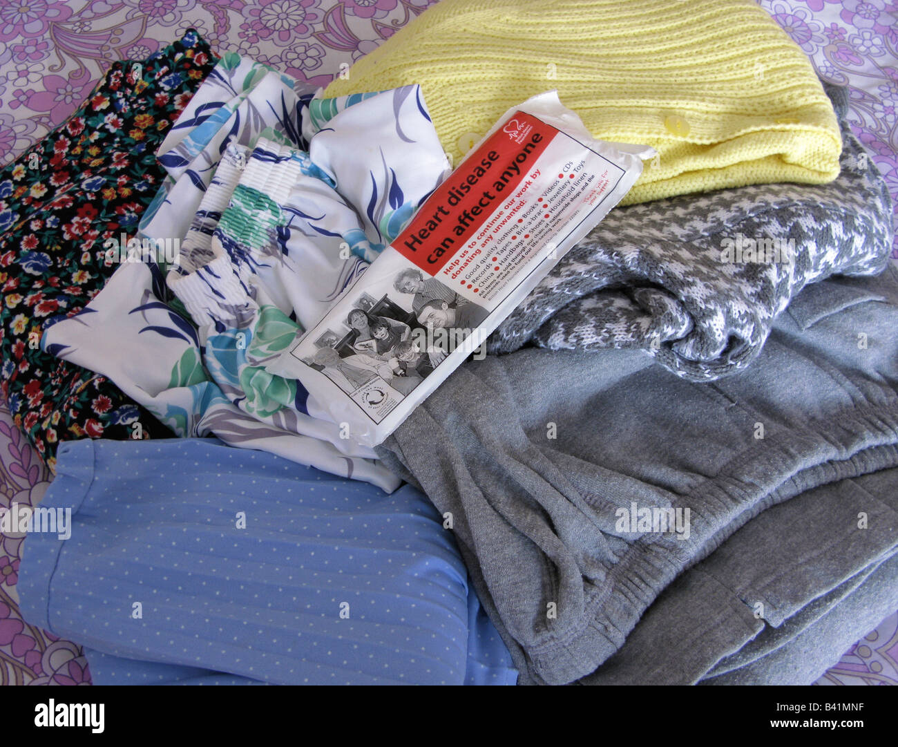 clothes for charity collection bag British Heart Foundation Stock Photo