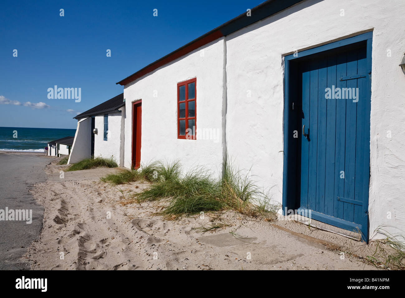 Renovated fishermens' cottages at Stenbjerg, Thy, Jutland, Denmark Stock Photo