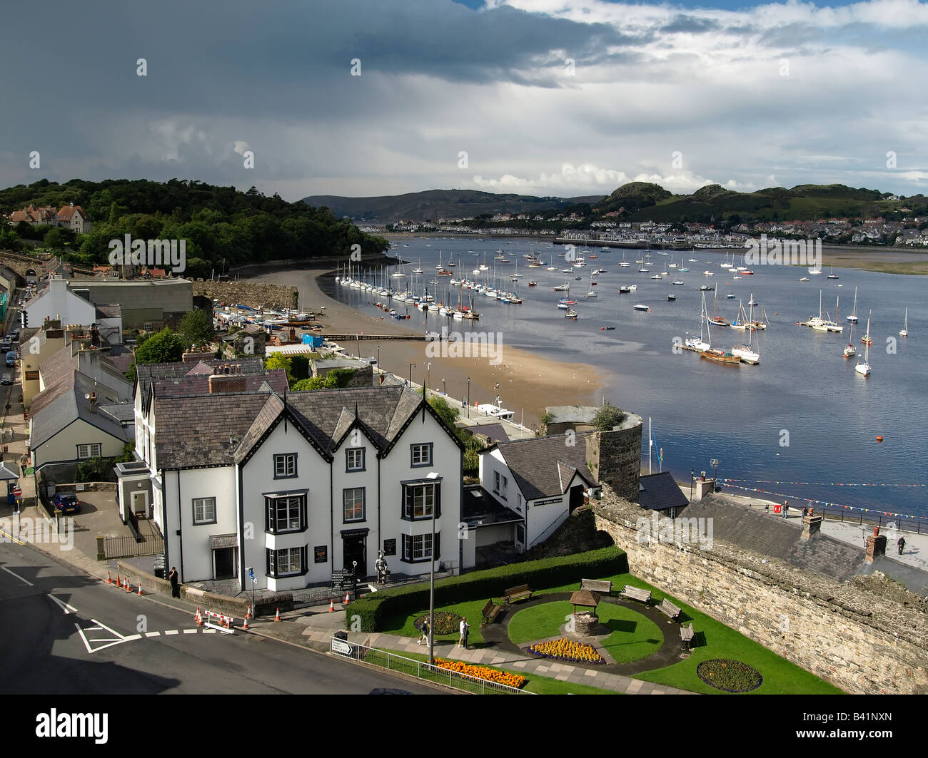 Conwy Quay and River Conwy seen from Conwy Castle Stock Photo