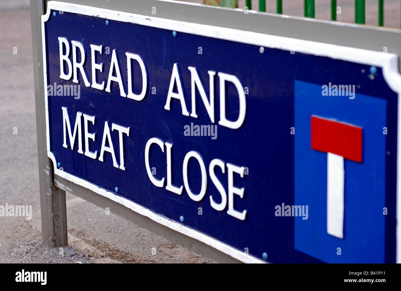 Bread and Meat Close street sign Warwick Warwickshire England UK Stock