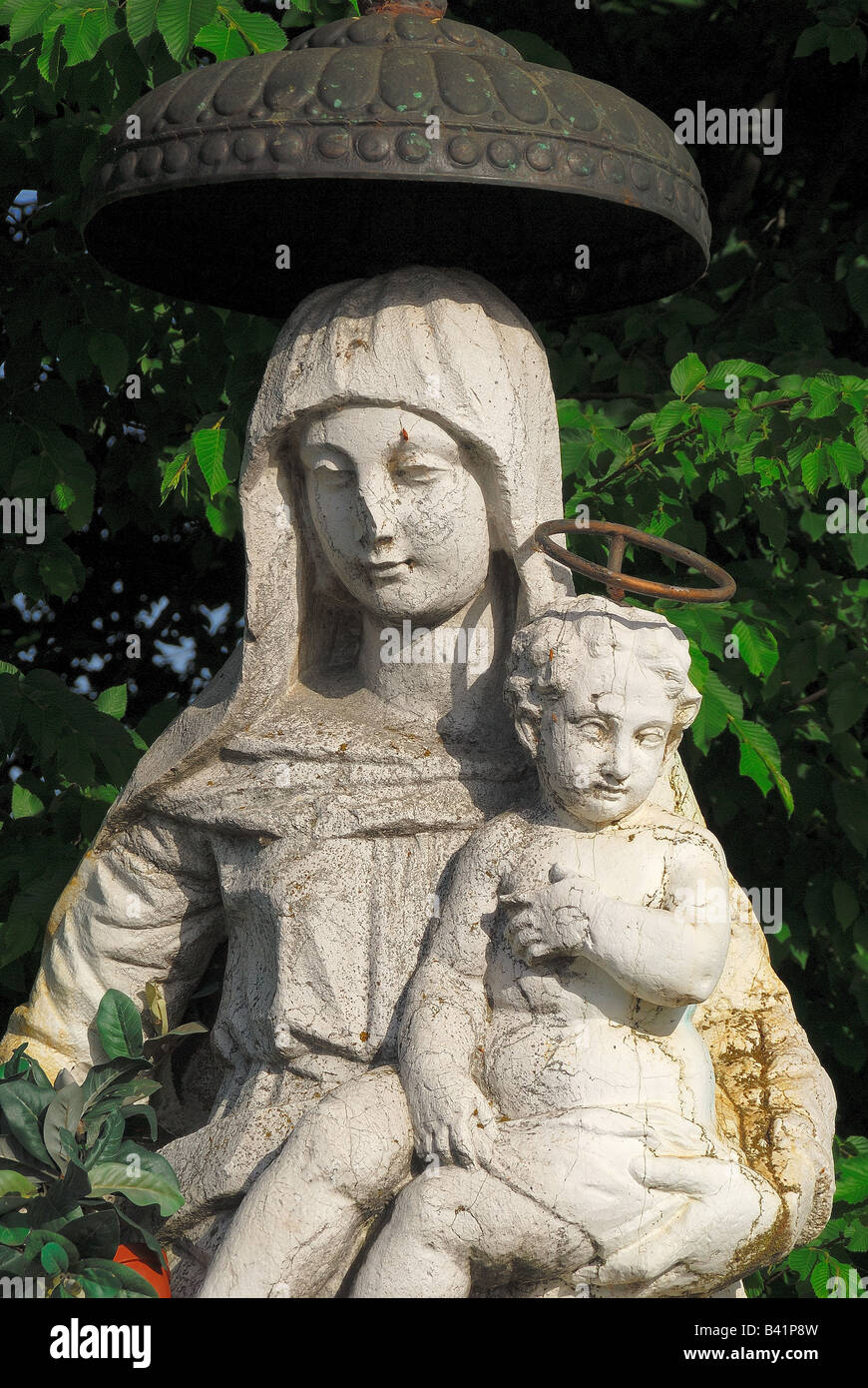 Padua,Italy,a marble statue of Our Lady in a country road Stock Photo