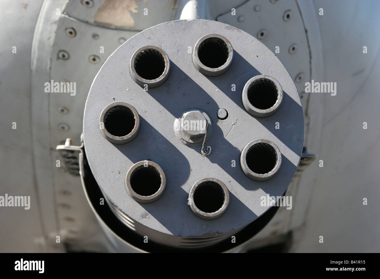 The business end of an A 10 Warthog attack aircraft the GAU 8 can fire up to 4200 rounds per minute Stock Photo