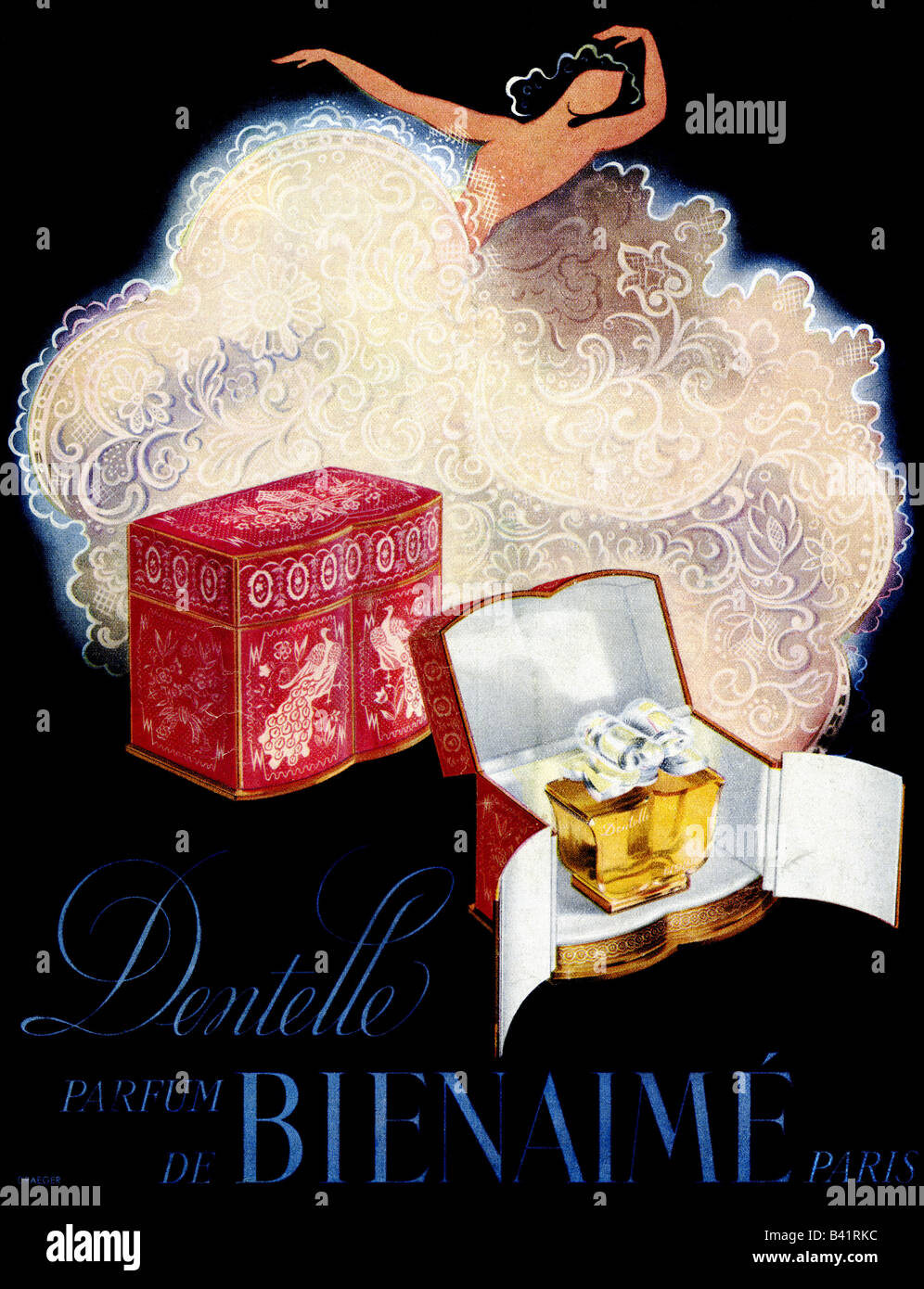 1945 French Advert for Dentelle Perfume by BIENAIMÉ of Paris . FOR EDITORIAL USE ONLY Stock Photo