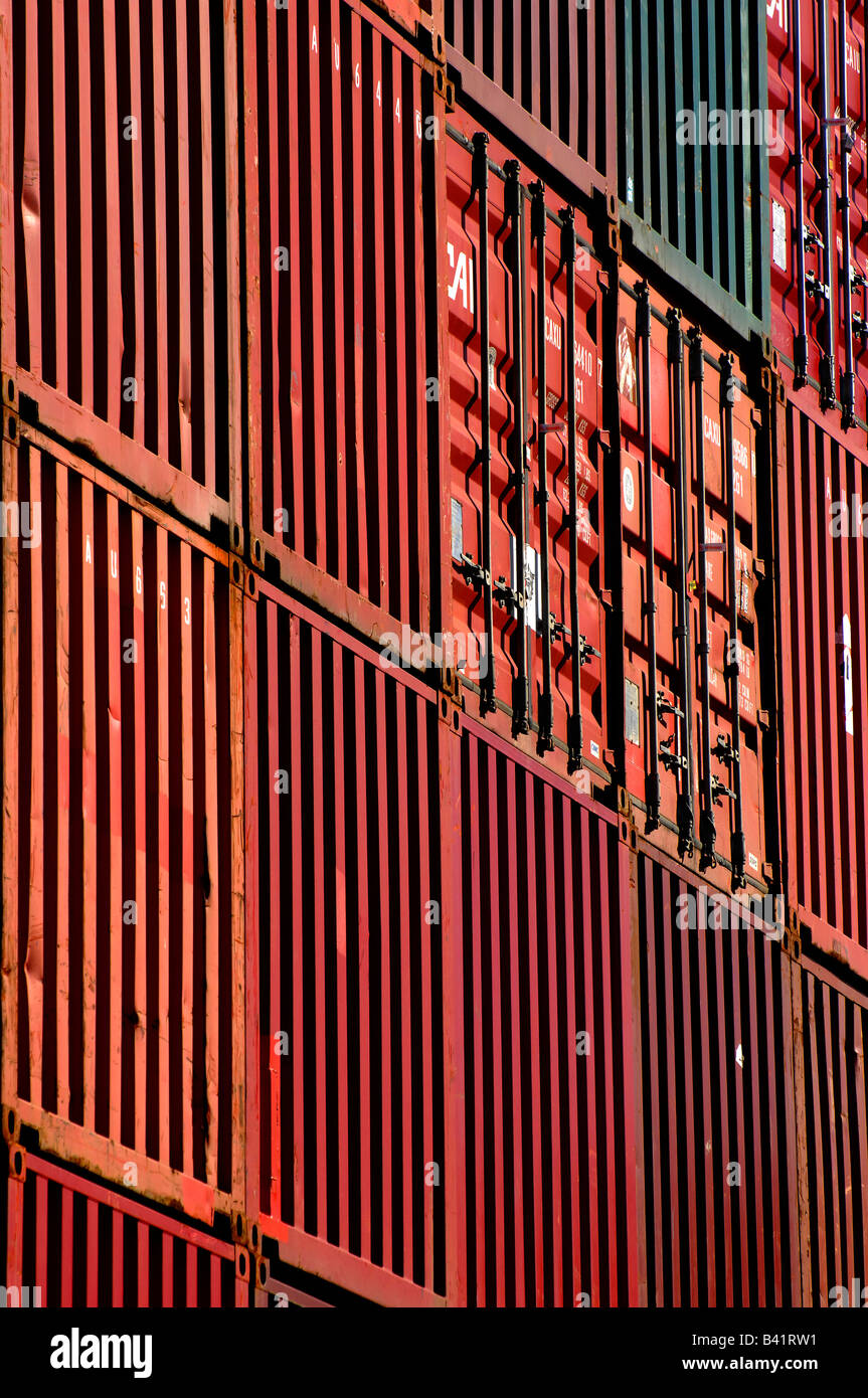 Stacked red shipping containers Stock Photo Alamy