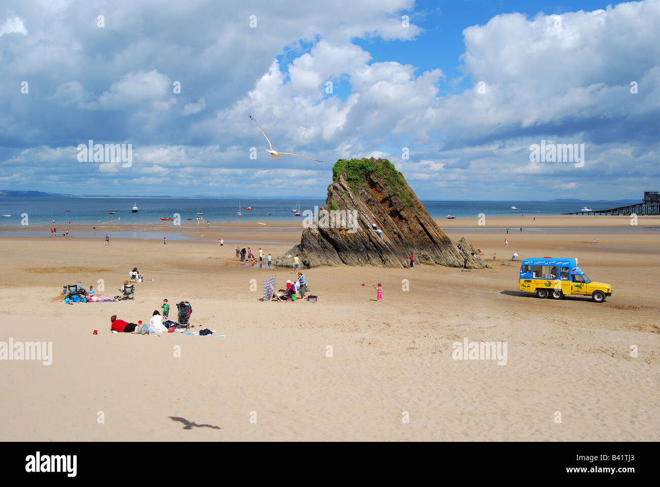 Beach view, Tenby, Carmarthen Bay, Pembrokeshire, Wales, United Kingdom Stock Photo