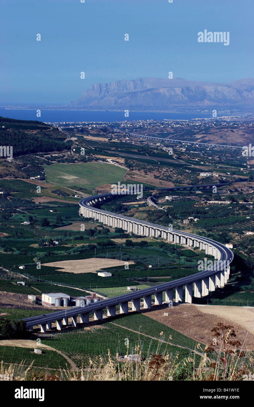 View from the theatre of Segesta ( major cities of the Elymian) Calatafimi,Trapani,Sicily Stock Photo