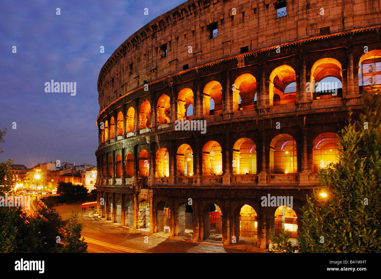 Exterior view of the Colosseum at night Rome Italy Europe Stock Photo