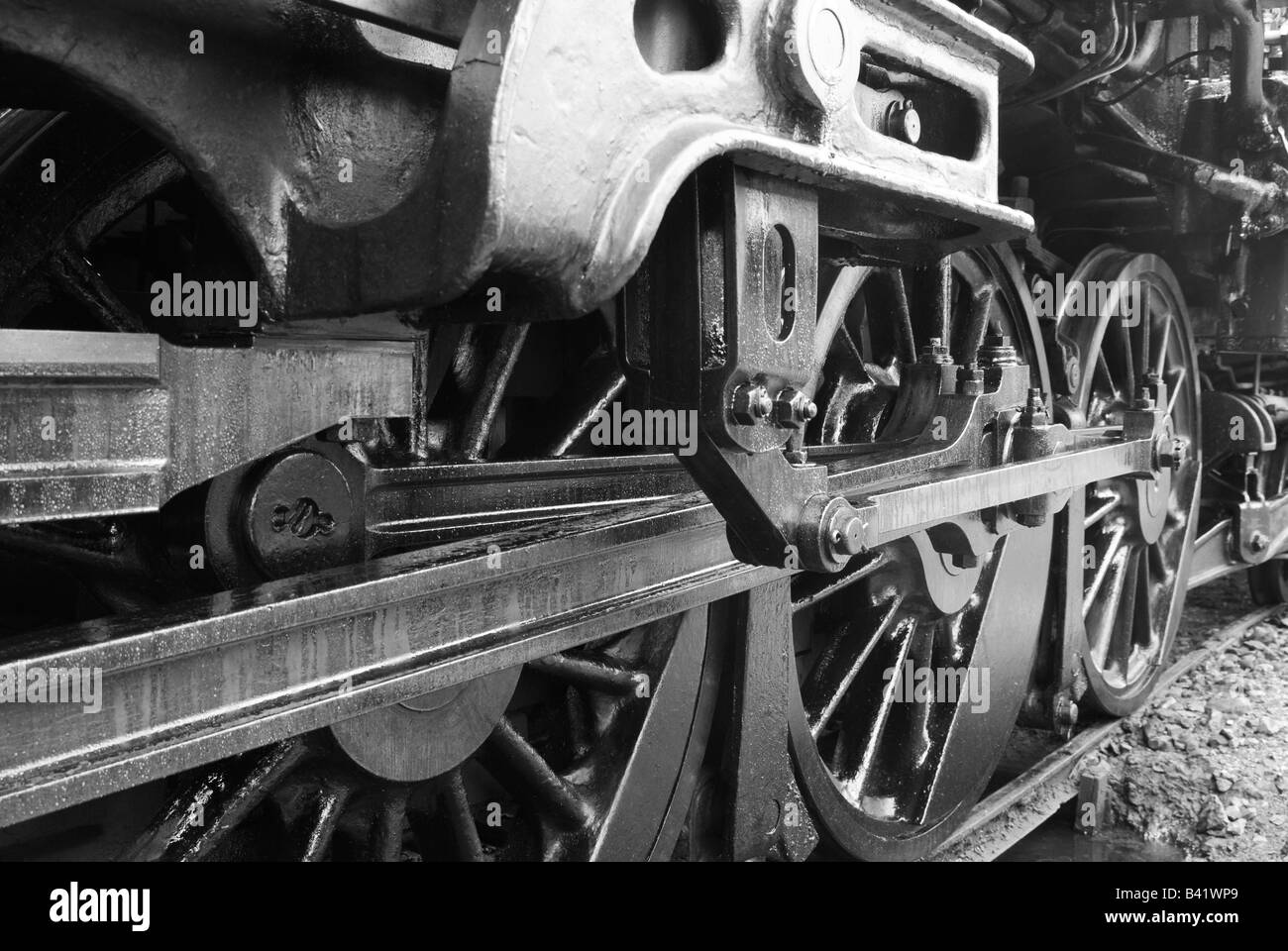 Running gear of old steam engine Stock Photo