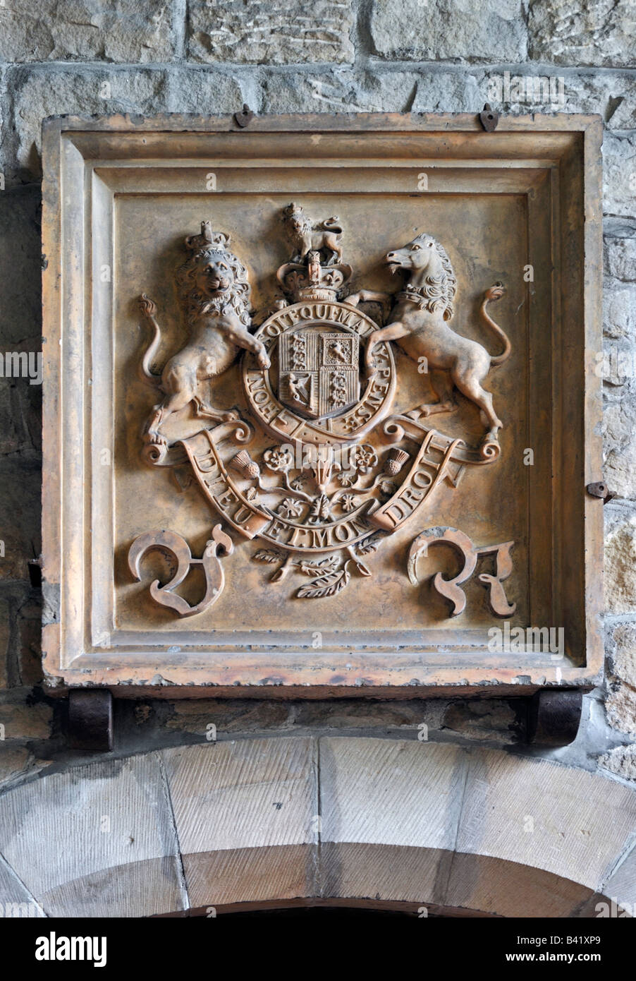 Royal Arms of Queen Victoria. Church of Saint John Baptist, Arkholme, Lancashire, England, United Kingdom, Europe. Stock Photo