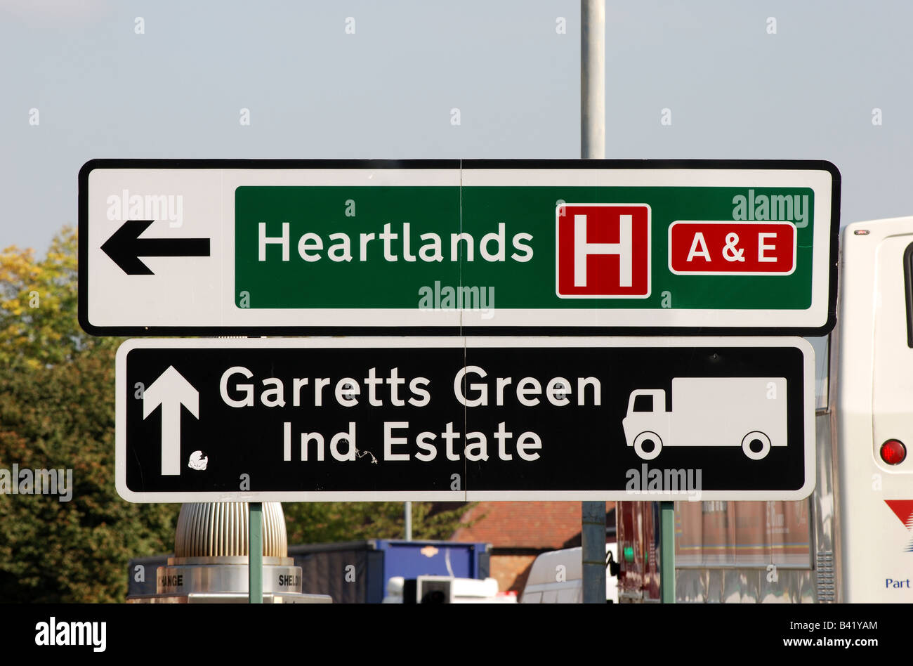 Heartlands Hospital road sign, Sheldon, Birmingham, West Midlands, England, UK Stock Photo
