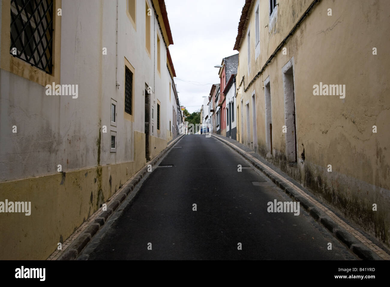 Azores .A narrow street in Ponta Delgada . Stock Photo