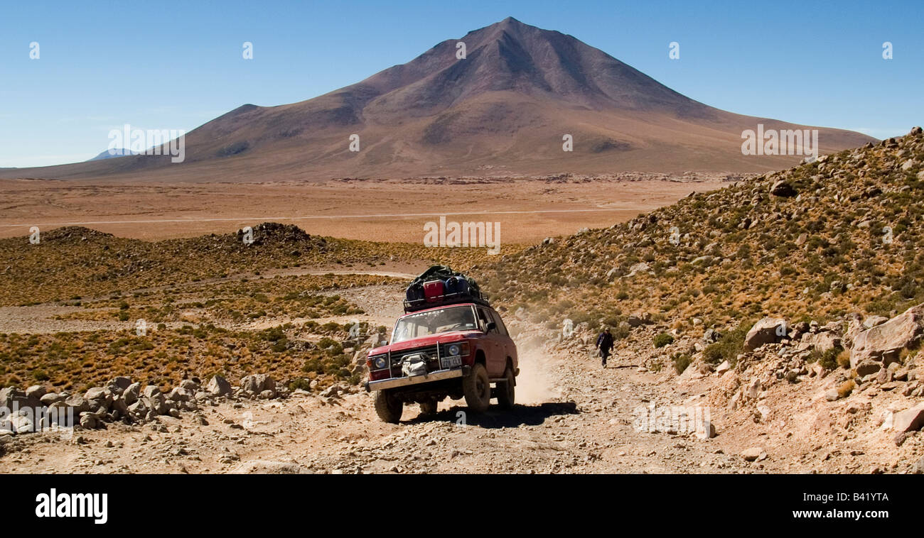 4WDing on the Bolivia Salt flats Stock Photo