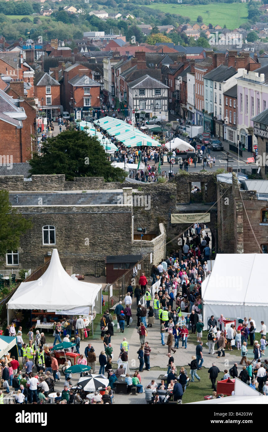 General view of the stalls and traders at the Food festival Ludlow Shropshire England UK Stock Photo