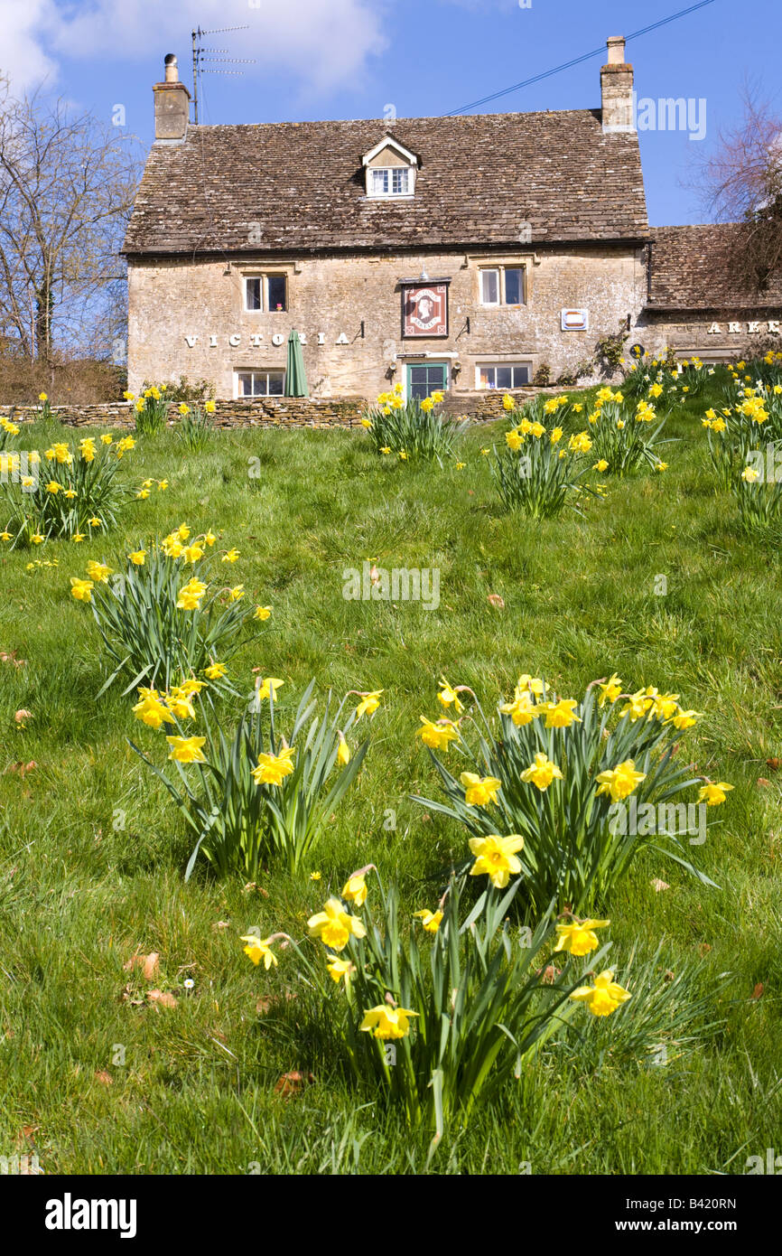 Springtime at the Victoria Inn in the Cotswold village of Eastleach