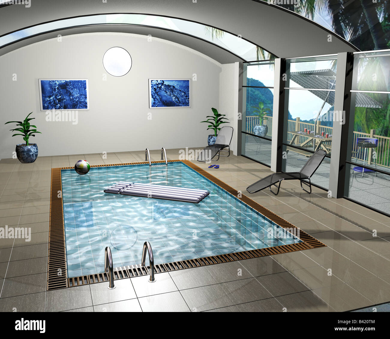 3D render of the interior of a pool house Stock Photo