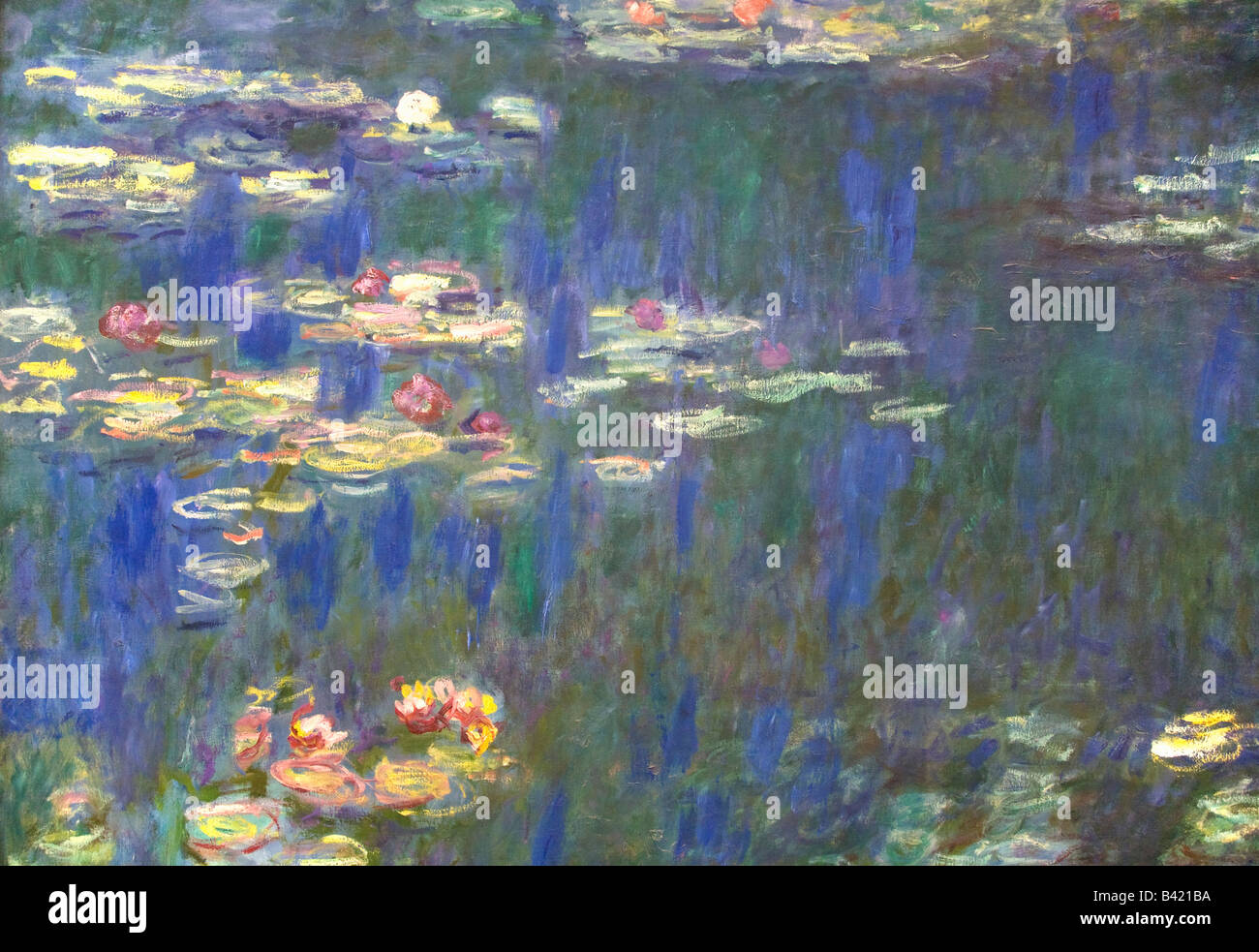 Detail of Water Lily Nympheas series painted by Claude Monet at Musee de L Orangerie Tuileries Paris France Europe Stock Photo