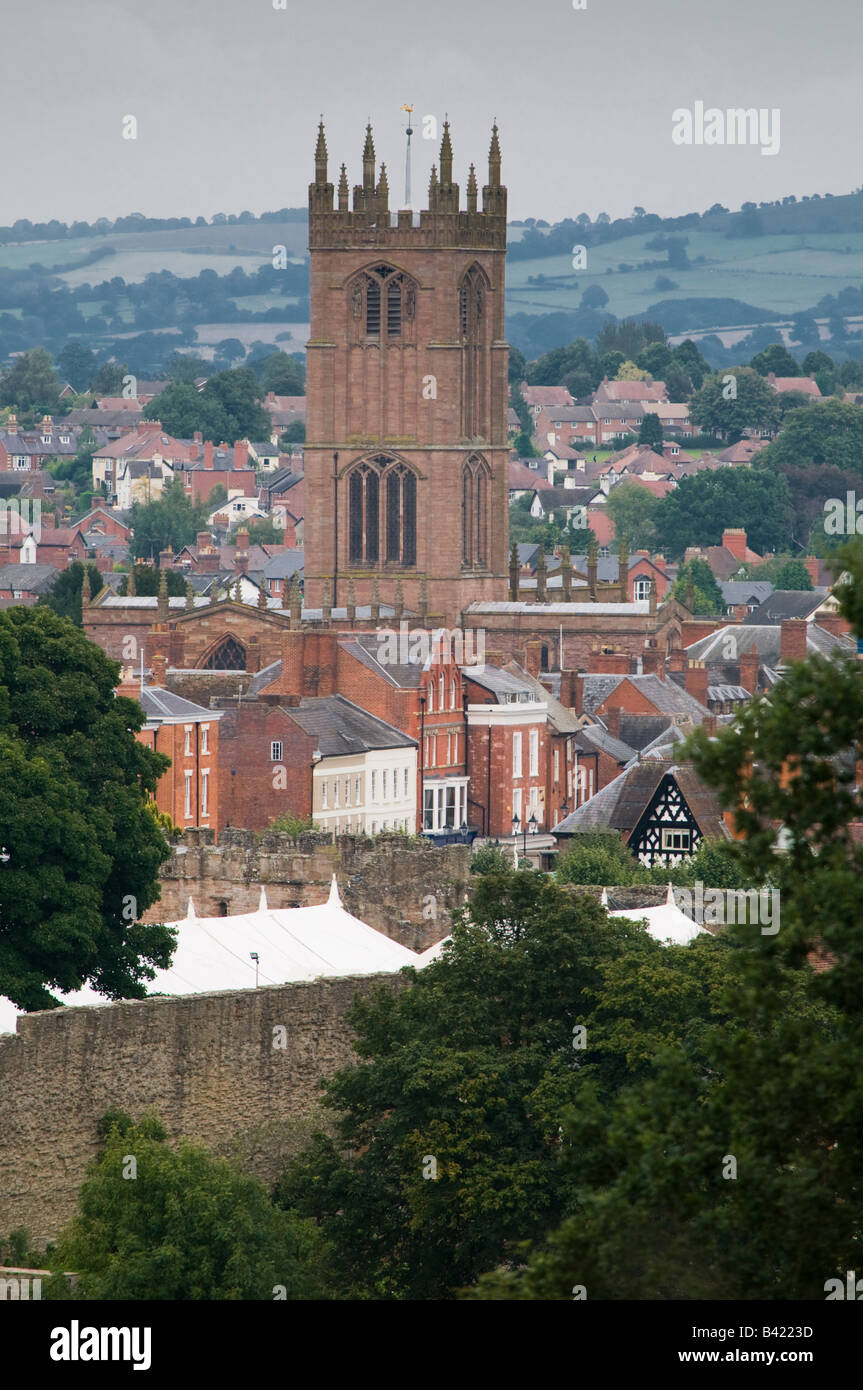St Laurence church and tower dominating the rural market town of Ludlow Shropshire England UK Stock Photo