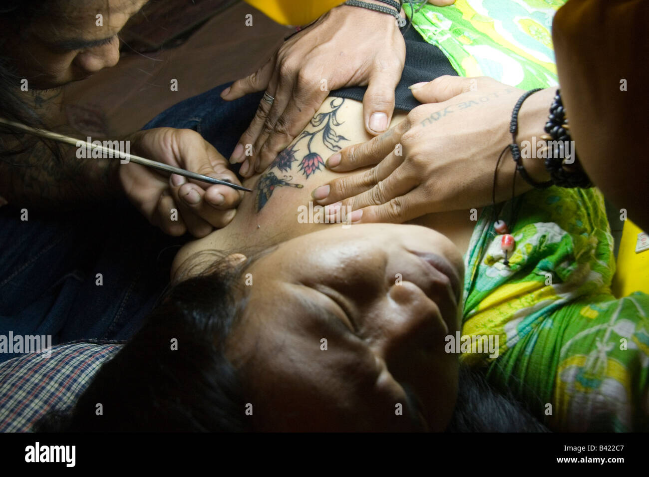 Thai Girl Getting Handmade Tattoo Thailand Thai Girl Getting Handmade Tattoo Thailand