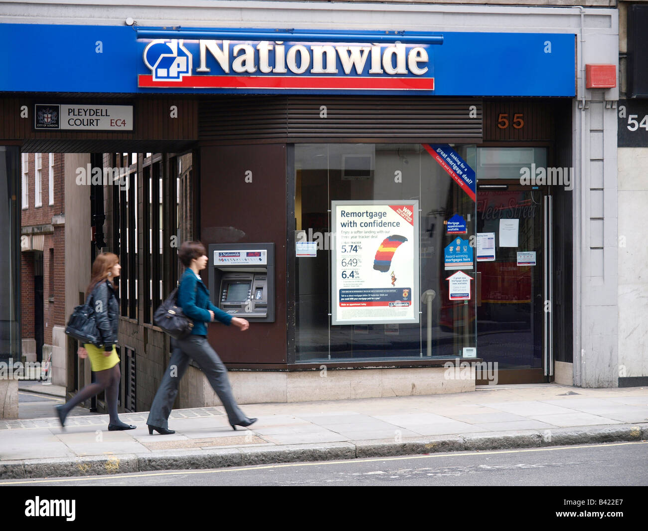 Nationwide mortgage shop with ATM and passing people Pleydell Court London UK Stock Photo