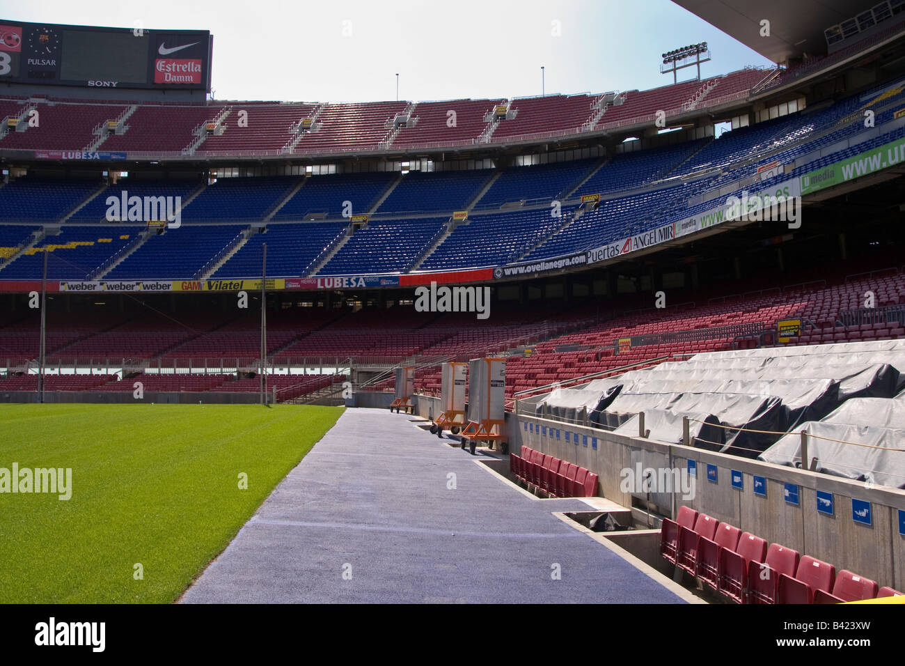 View of the Camp Nou pitch from the main stand. Barcelona Spain Stock ...