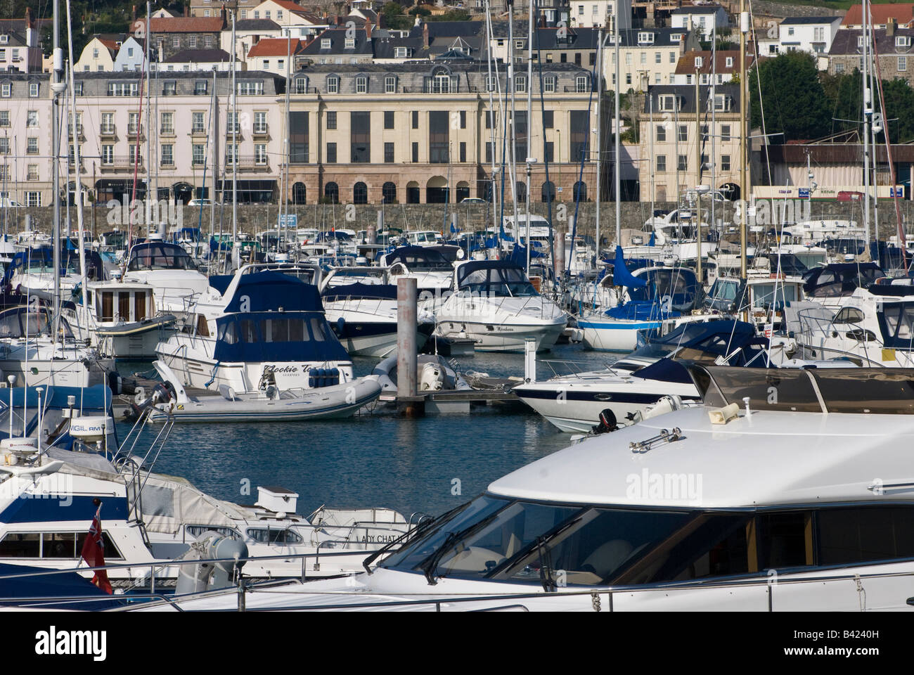 Financial centre and marina, St Peter Port, Guernsey. Stock Photo