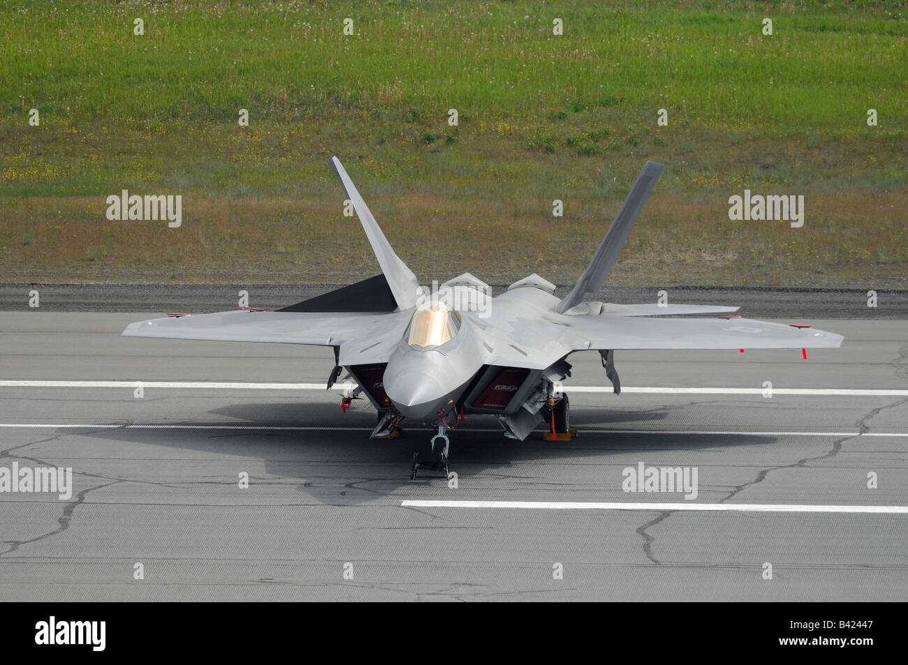 Modern and stealth american jet fighter F-22A Raptor on parking - Arctic Thunder airshow 2008 - Anchorage - Alaska - USA Stock Photo