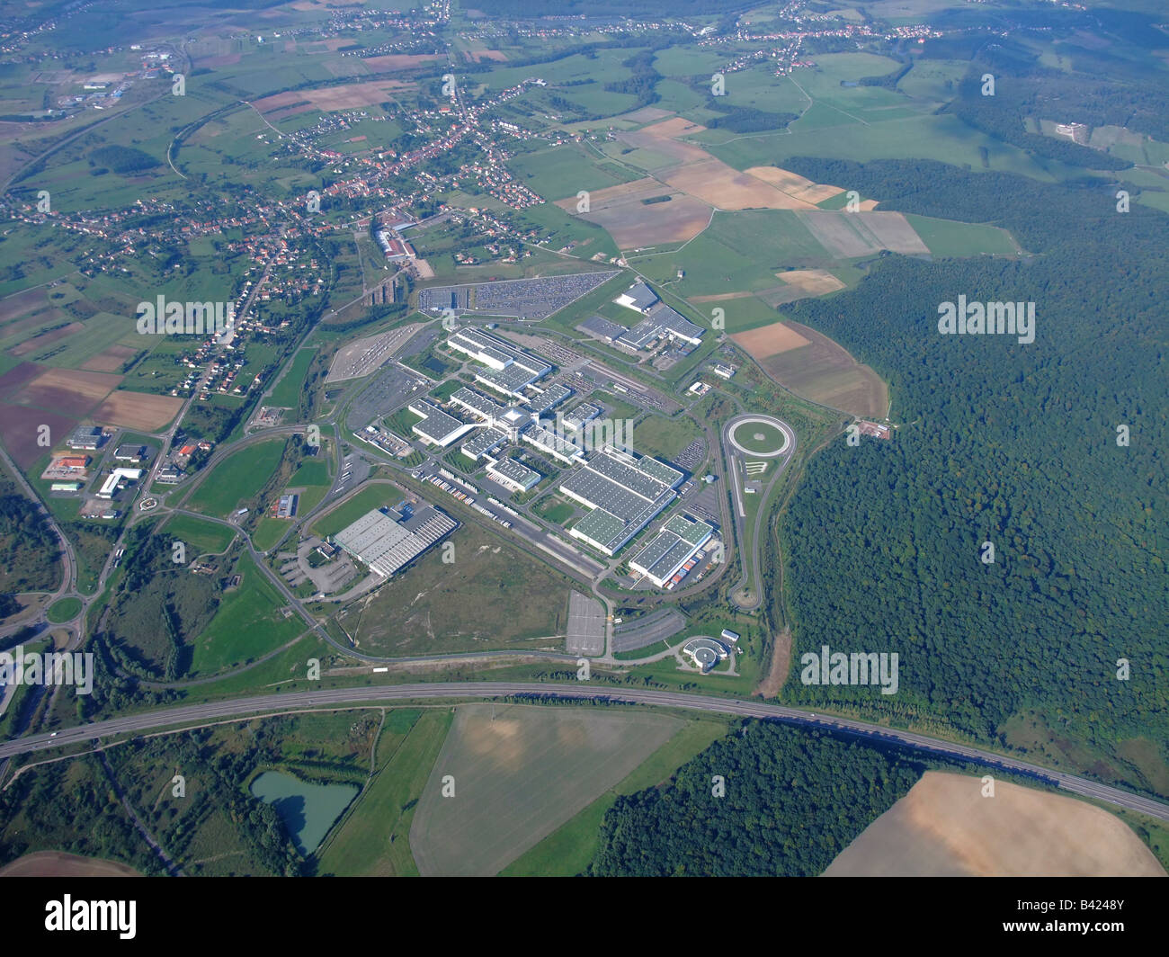 Aerial view of the factory of the famous small car SMART at Hambach - Lorraine region - France - Europe Stock Photo