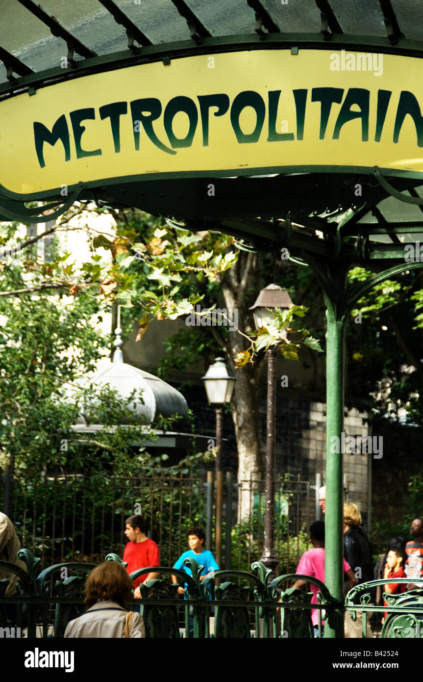 art nouveau Metropolitain sign at Abbesses metro station in Montmartre Paris Stock Photo