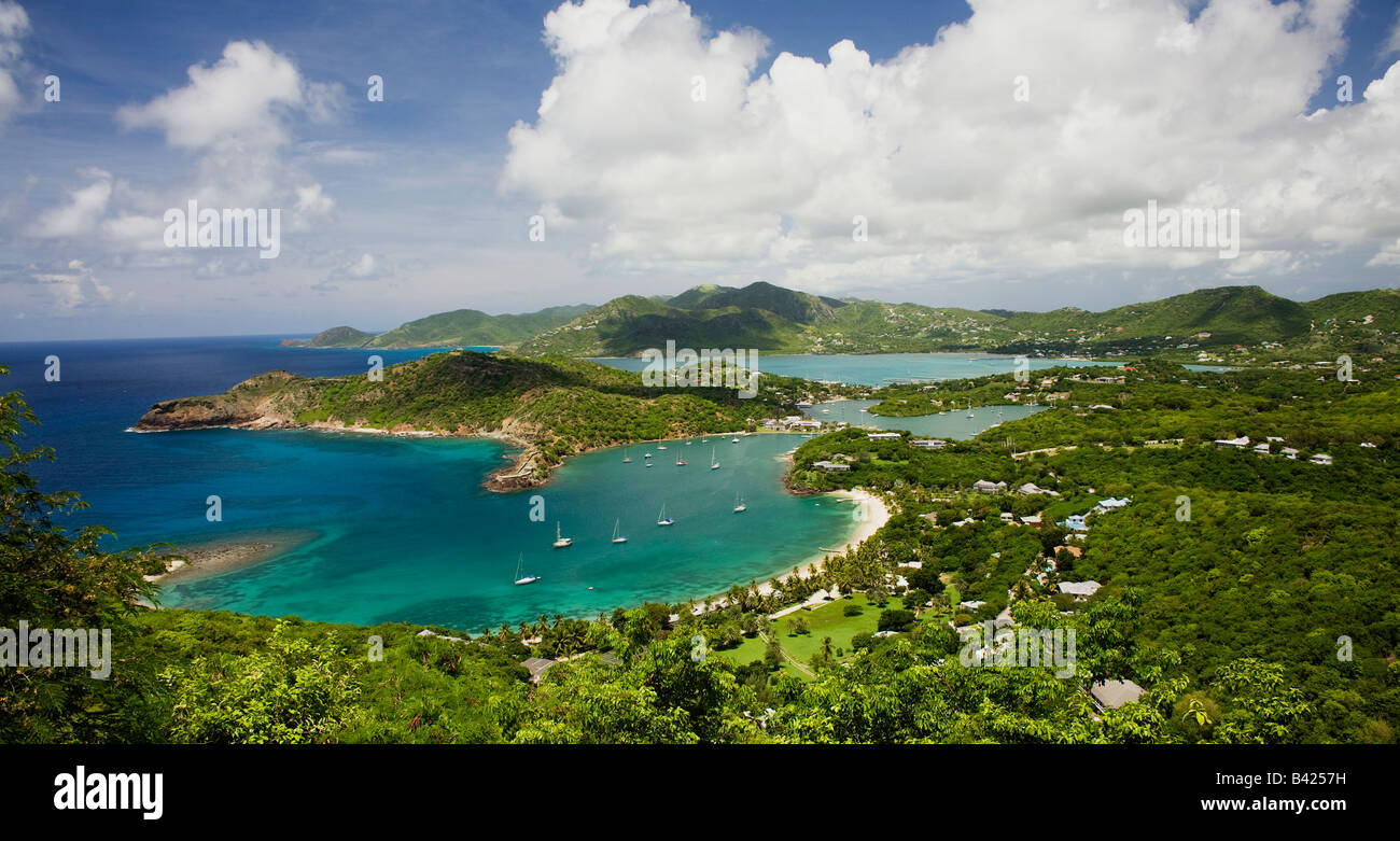 English Harbour and Nelson's Dockyard viewed from Shirley Heights in Antigua Stock Photo