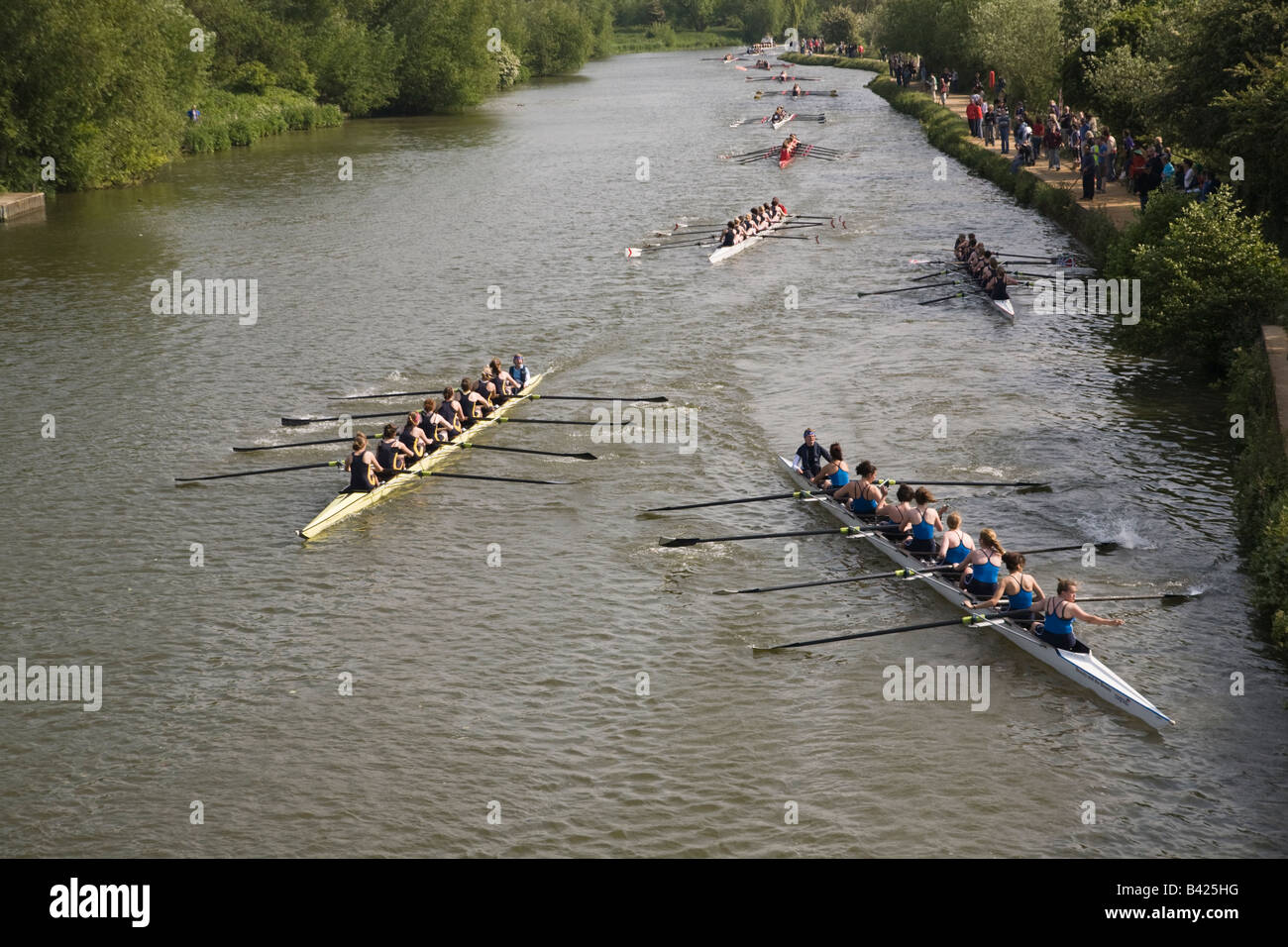 Oxford University college women's rowing crews racing on the final day