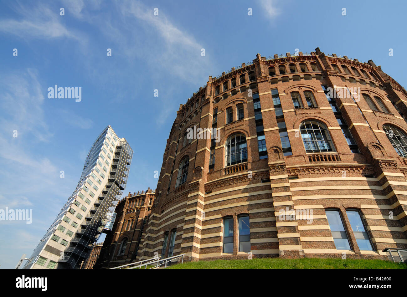 Renovated Historic Gasometers A and B in Simmering Vienna Austria Stock Photo