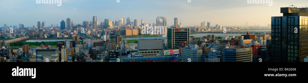 View from Shin Osaka towards Yodogawa River and Umeda Downtown, Osaka JP Stock Photo