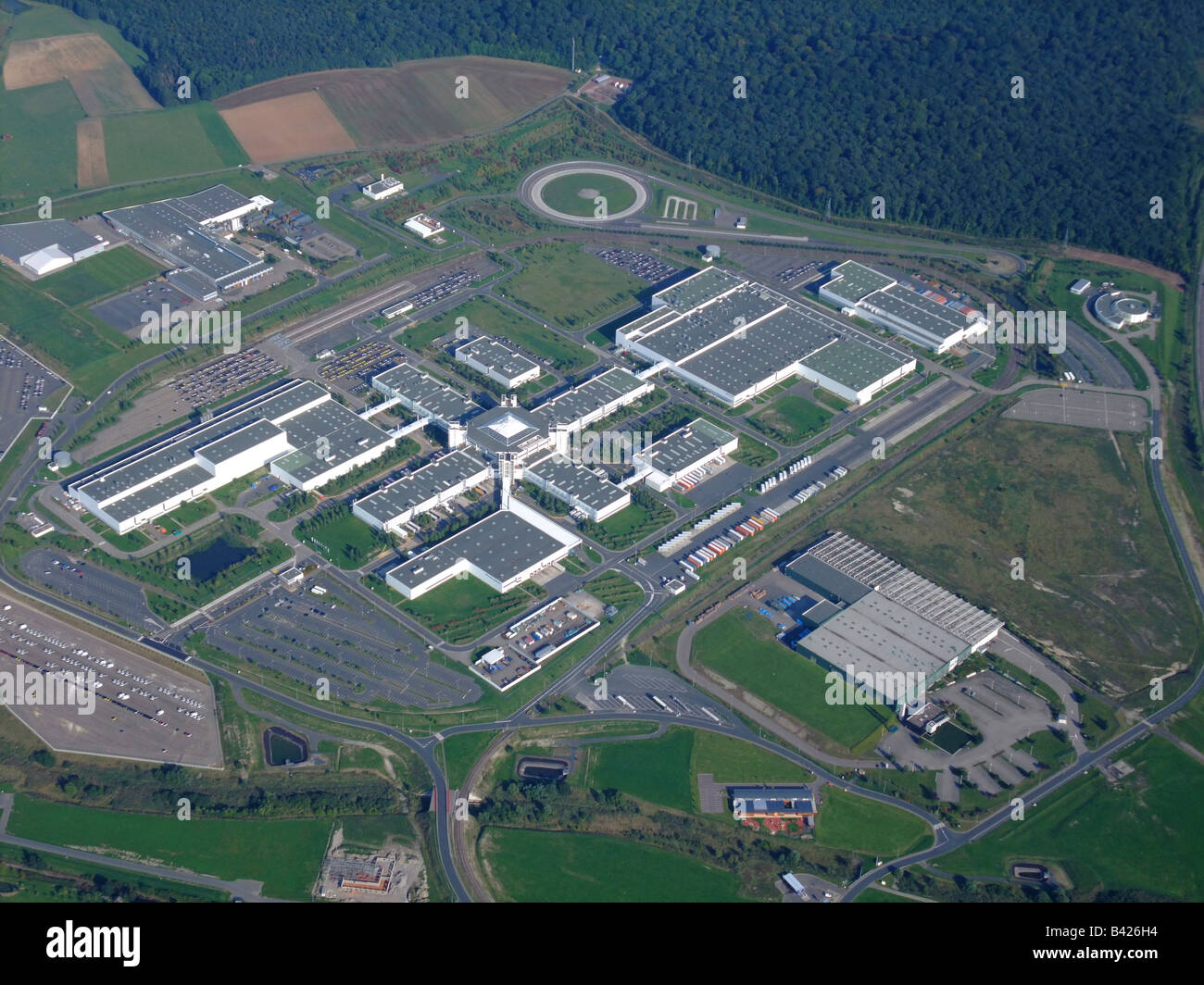 Aerial view of the factory of the famous small car SMART at Hambach - Lorraine region - France - Europe Stock Photo