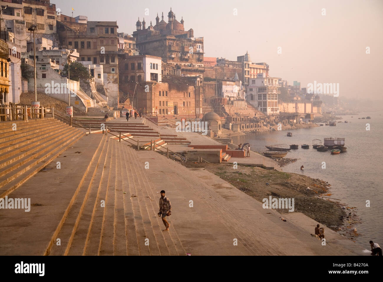 Morning on the ghats in the city of Varanasi, India. Stock Photo