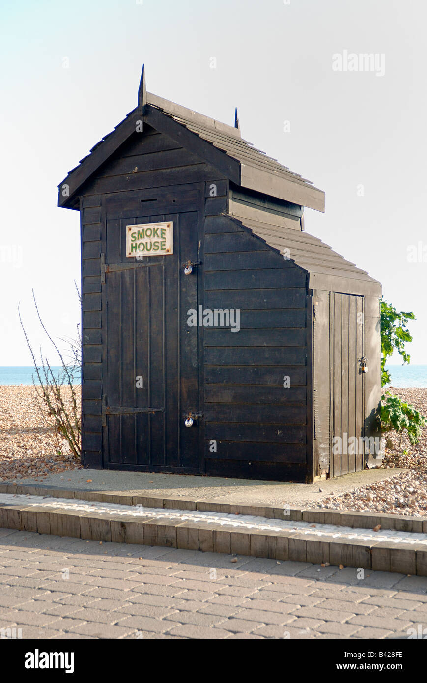 Fish smoke house on Brighton beach Stock Photo