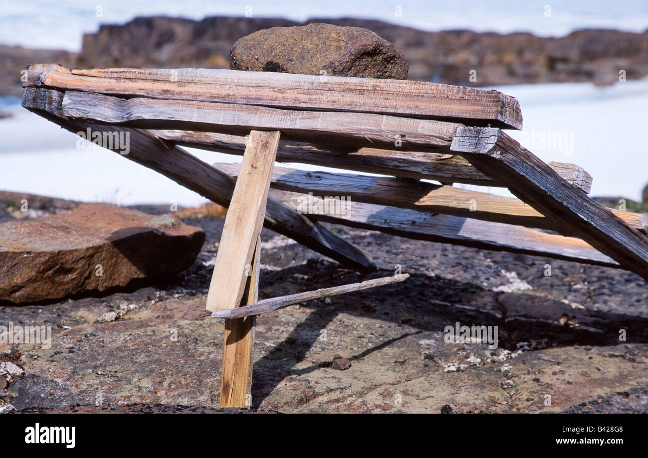 Old animal trap for Arctic foxes in Svalbard Stock Photo