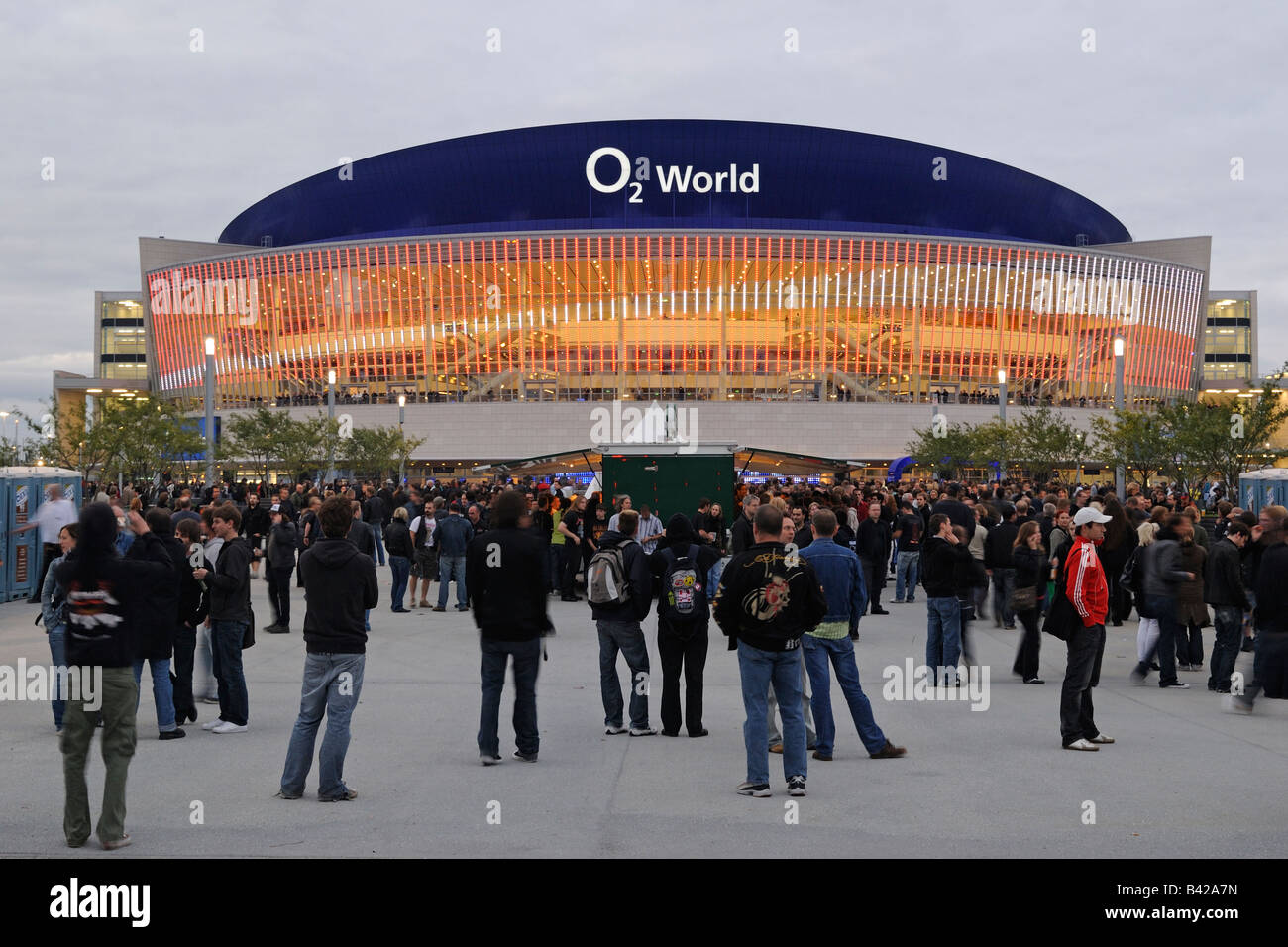 O2 World, people before a concert is starting. O2 Arena of the Anschutz Entertainment Group, Berlin Friedrichshain, Germany. Stock Photo
