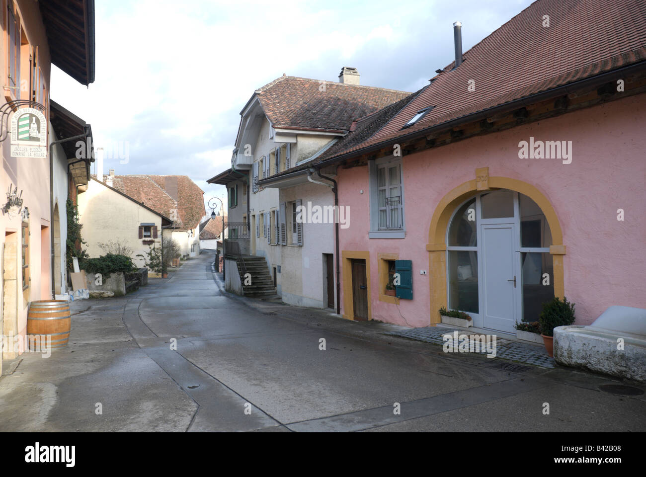 Typical side rode in the French part of rural Switzerland Stock Photo ...