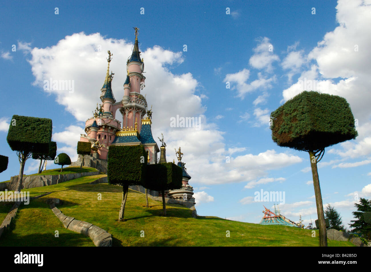 Sleeping Beautys Castle at Disneyland Paris. Stock Photo