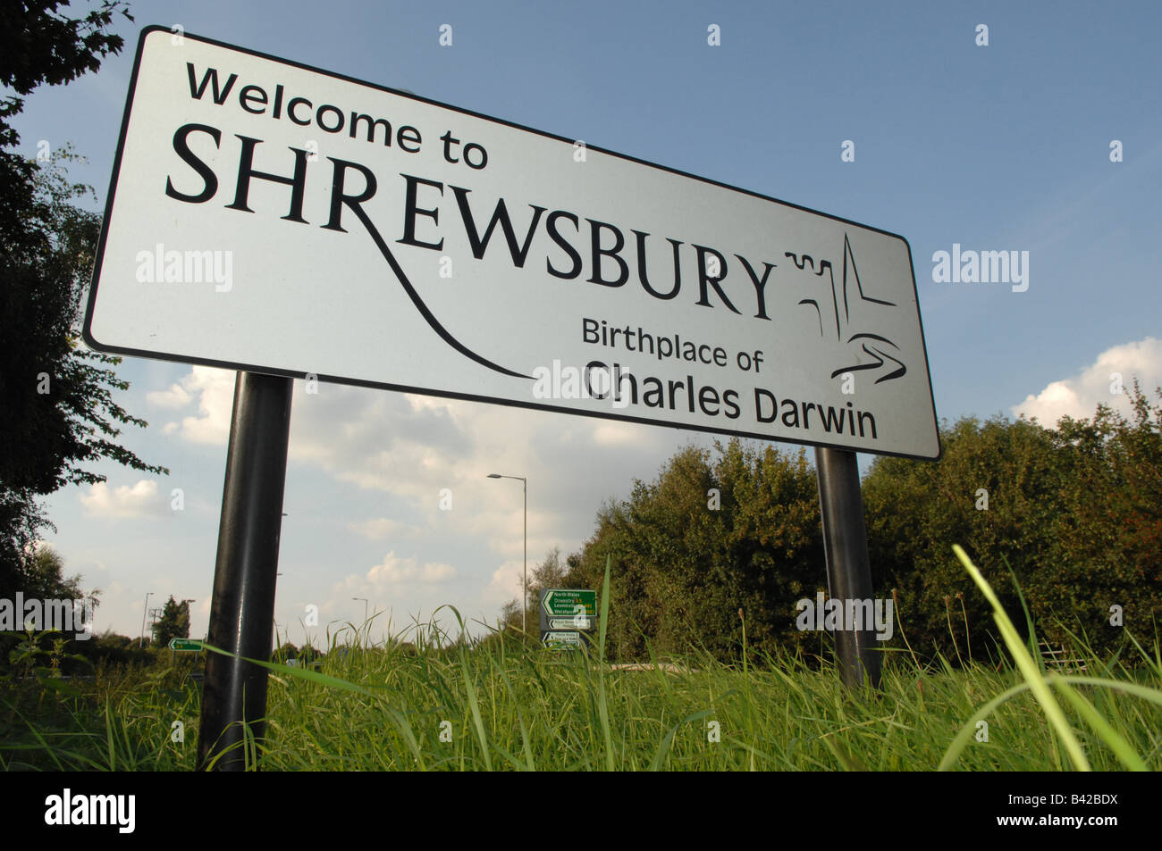 to Shrewsbury sign Shropshire Stock Photo Alamy
