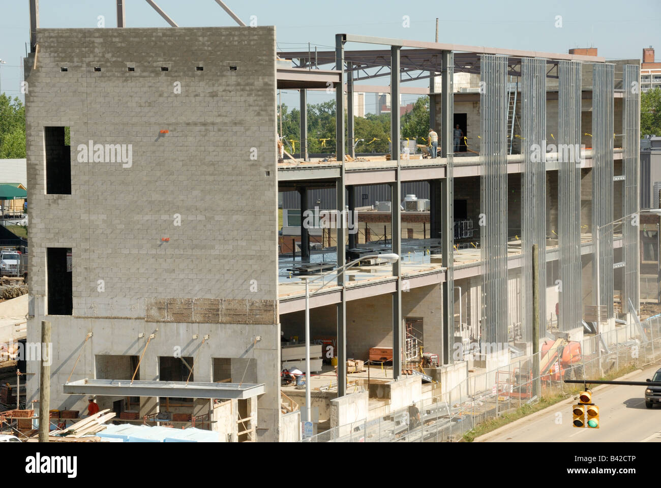 Construction workers building new baseball stadium at Huntington park in Columbus Ohio Stock Photo