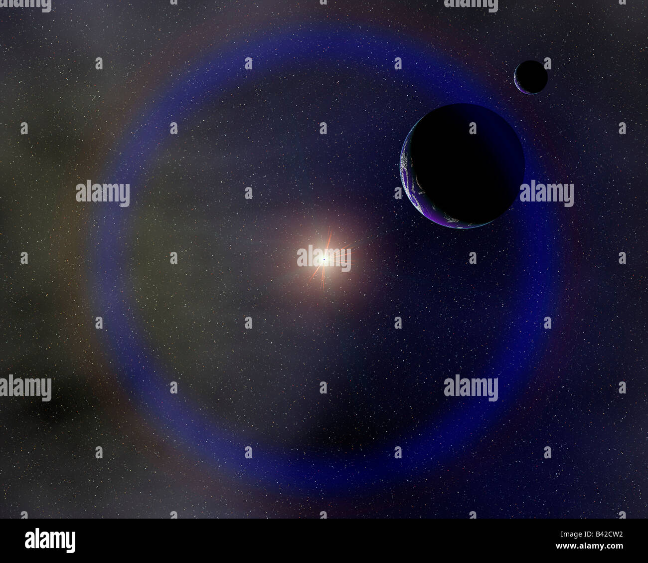 The Earth & Moon In Orbit Around The Sun. Stock Photo