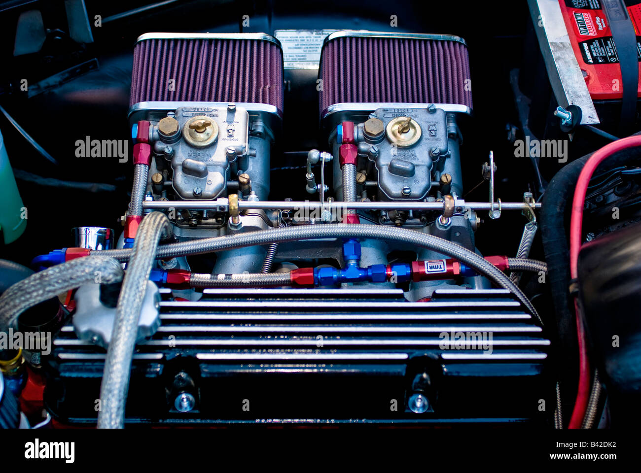 A competition Volvo motor fitted to a club rally and race car. Stock Photo