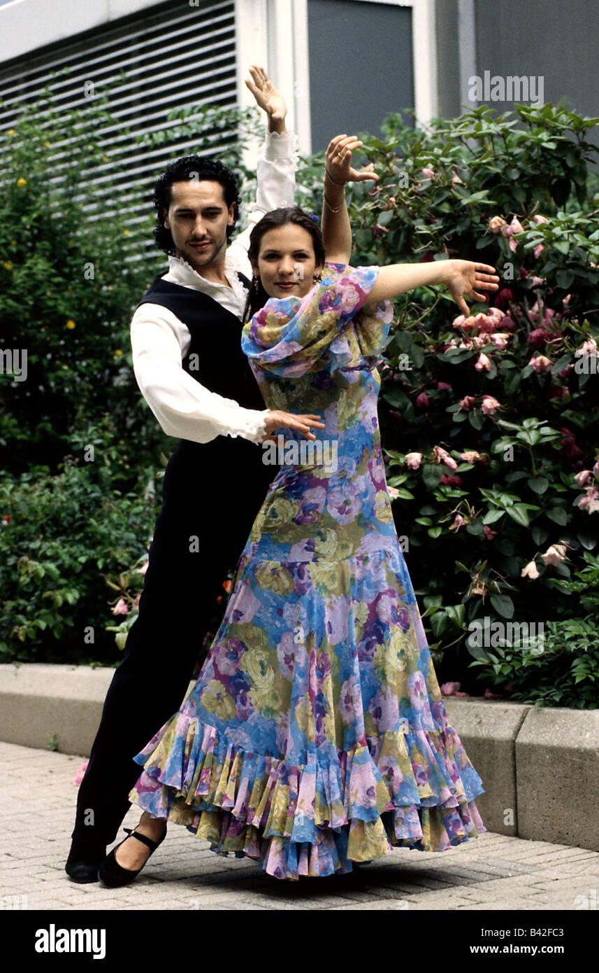 dance, Flamenco, couple, Antonio Alcazar, Tamar Gonzales, 1998, Paco Pena Flamenco Dance Company, Deutsches Theater Munich, full Stock Photo
