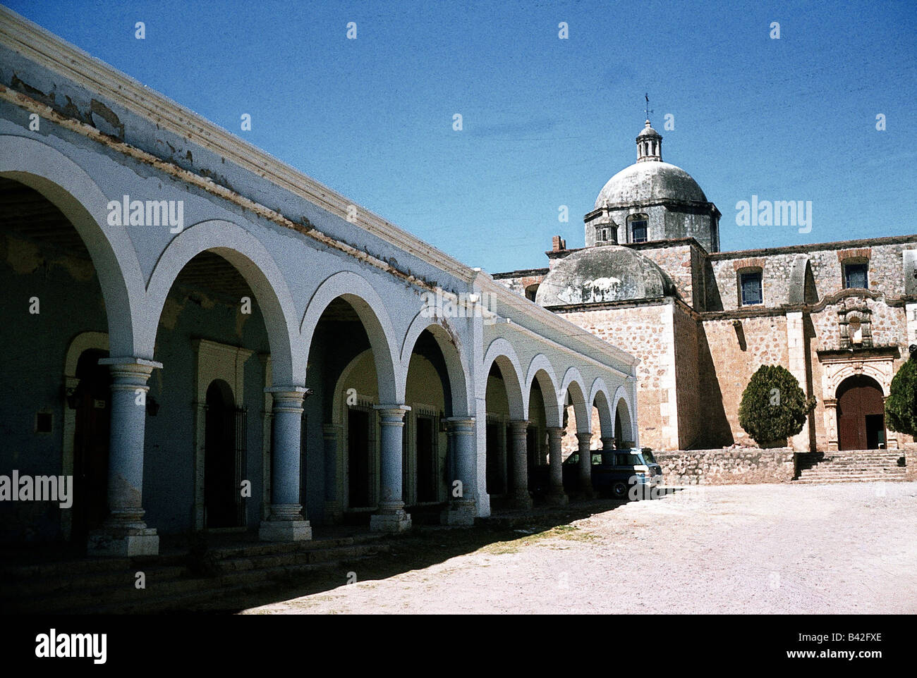 geography / travel, Mexico, Alamos, churches, cathedral, exterior view with colonial buildings, Stock Photo