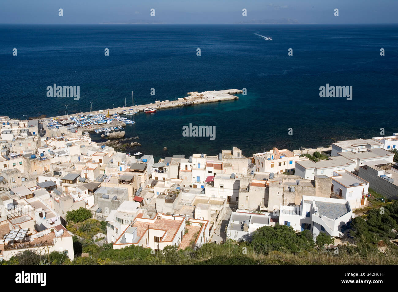 Village and Harbour at Marettimo Island Marettimo Aegadian Islands Sicily Mediterranean Sea Italy Stock Photo