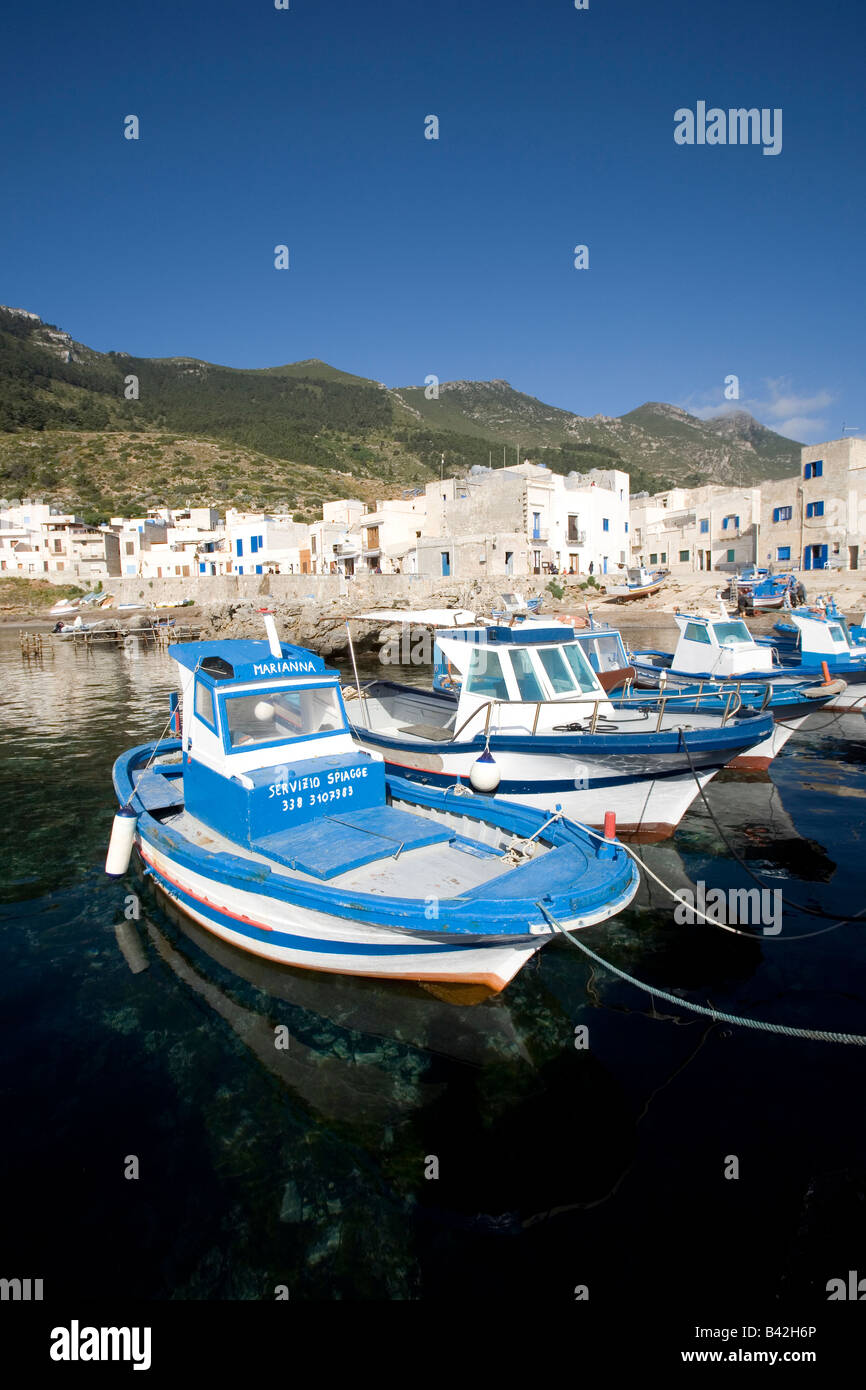 Fisherman Boats in the Harbour at Marettimo Island Marettimo Aegadian Islands Sicily Mediterranean Sea Italy Stock Photo