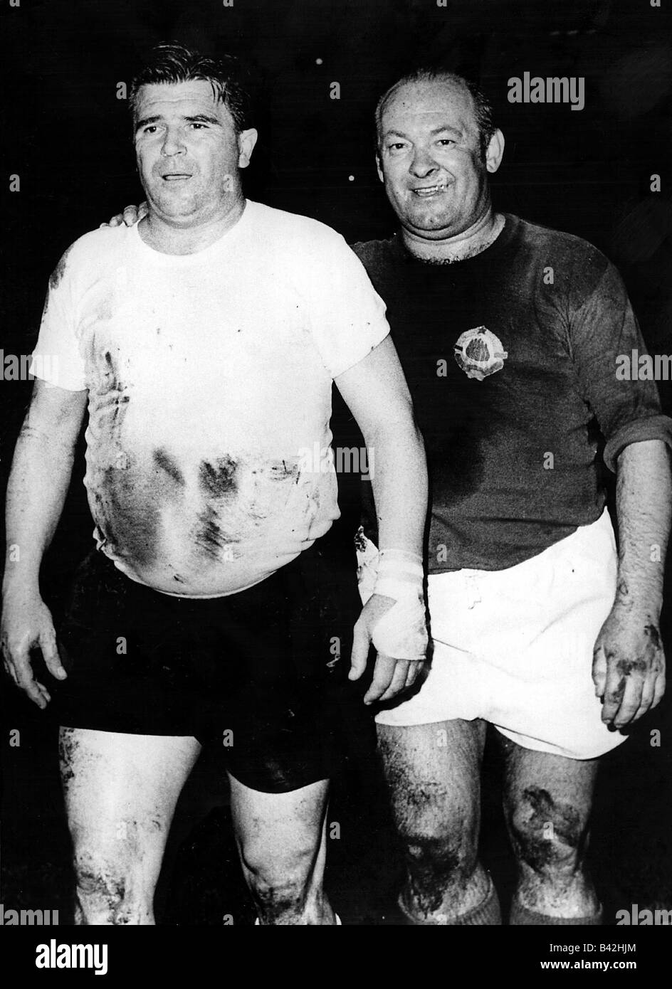 Cajkovski, Zlatko 'Cik', 24.11.1923 - 27.7.1998, Croatian football player and coach, with Ferenz Puskas during pause of th game in Belgrade, 1970, , Stock Photo